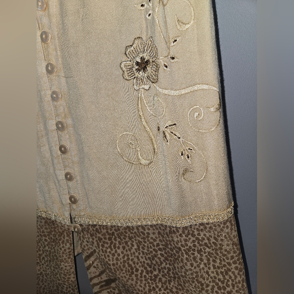 Raya Sun Tan and Brown Dress, Embroidered, Large, Boho - Picture 7 of 11